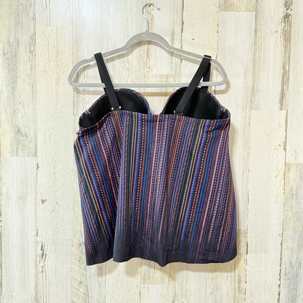 Swimsuits For All Black Striped Multicolor Tankini Swim Top - Picture 3 of 9